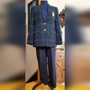 NWOT - Lauren Ralph Lauren Navy & Green Tartan Wool & Cashmere Blazer, Size 8